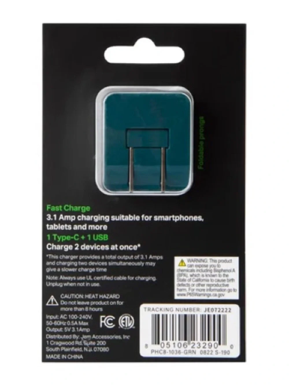 USB-A + USB-C Dual Port Wall Charger in Teal